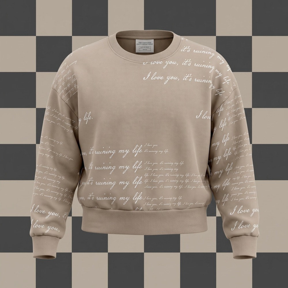 Taylor Swift TTPD I Love You Its Ruining My Life Cropped Sweatshirt Taupe M EUC